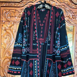 Johnny Was Black Cotton Oversized Embroidered Kimono